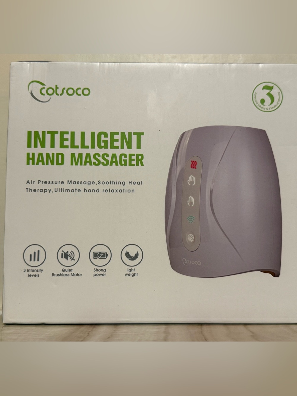 NWT COTSOCO INTELLIGENT HAND MASSAGER

AIR PRESSURE MASSAGE 

HEAT THERAPY 😍